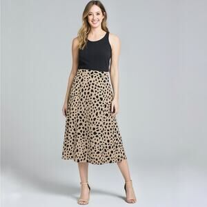 Rachel Zoe leopard print crepe midi slip skirt Size 6 a line elastic waist